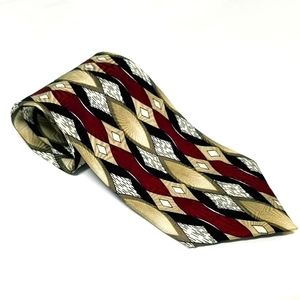 x'Andrini Burgundy Black & Tan Abstract Print 100% Italian Silk Necktie